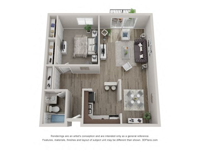 Floor plan for 1 bed, 1 bath, 800 sqft